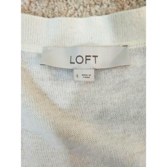 LOFT ~Woman Size L~ White/Gray Striped Waterfall Open Front Cardigan Wool Blend. - Picture 2 of 11